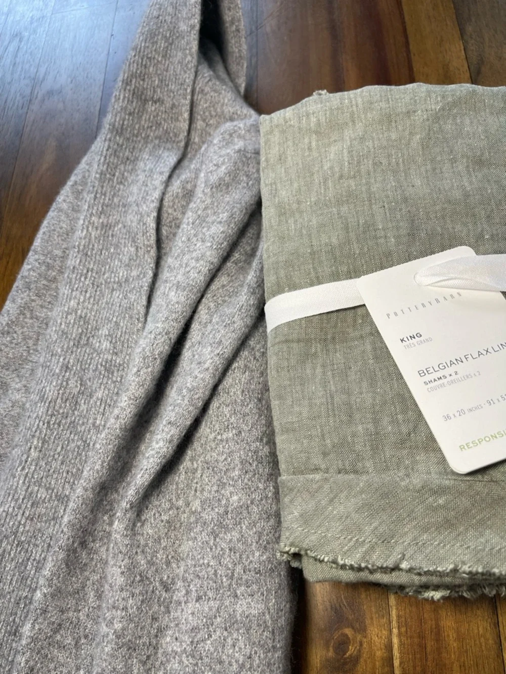 Pottery Barn Belgian Flax Linen King Shams in Light Green